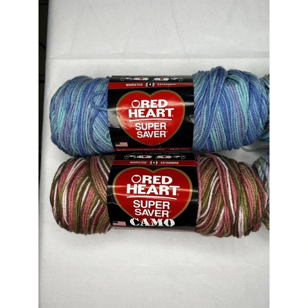 Red Heart Super Saver Yarn Lot 4 Ocean Icelandic Pink Camo Watercolor